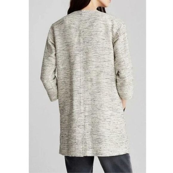 Eileen Fisher Ecru Tweed Round Neck Long Jacket - Picture 2 of 6